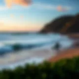 Serene beach with perfect waves for surfing