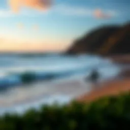 Serene beach with perfect waves for surfing