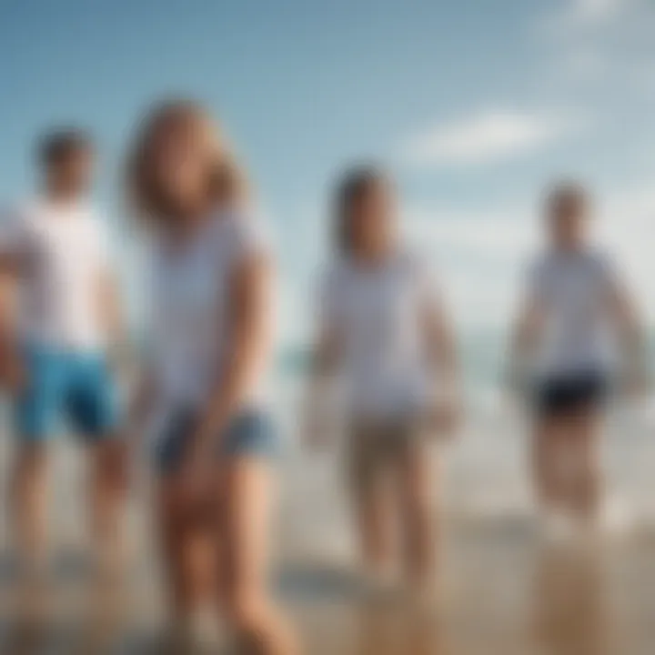 Group of friends enjoying beach activities in Anetik sun shirts