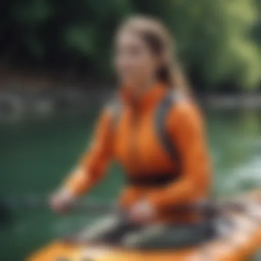 A watersports enthusiast wearing an Anetik sun shirt while kayaking