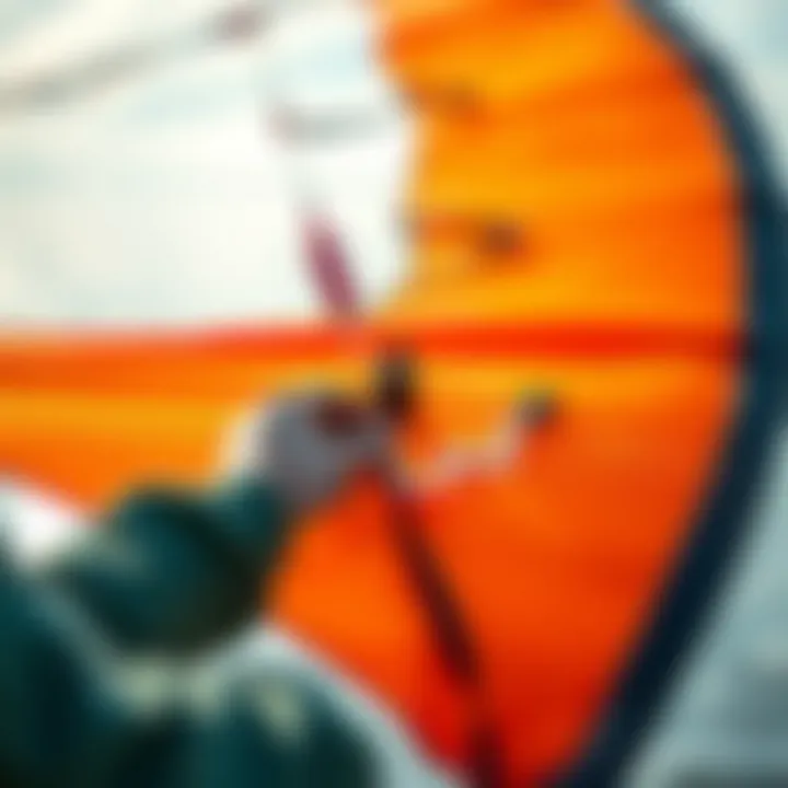 Demonstration of applying kite repair tape on a damaged kite