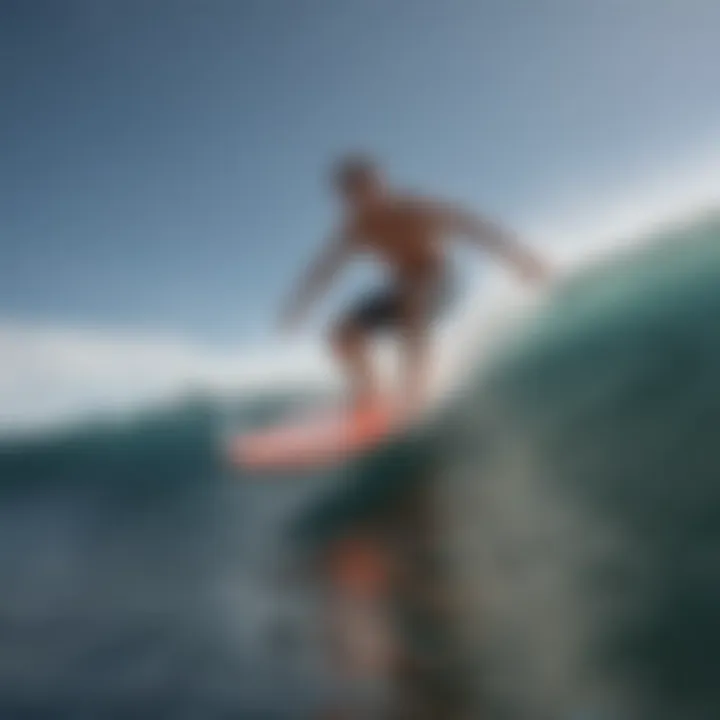 A surfer demonstrating the Armstrong Board in action on the waves.