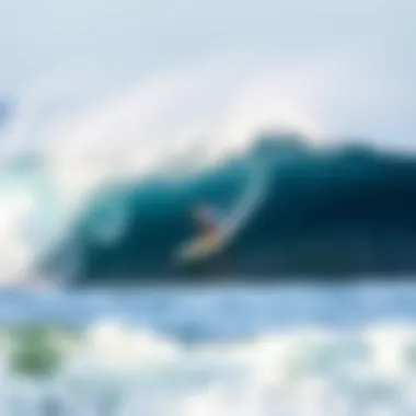 Surfer riding a massive wave at a popular surf spot