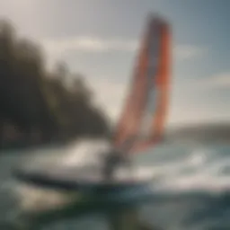 Dynamic wing foiling action on the water