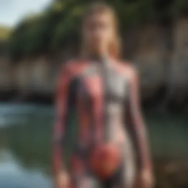 A stylish Billabong springsuit on display in a vibrant coastal setting