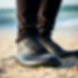 Close-up view of Billabong wetsuit booties showcasing material texture