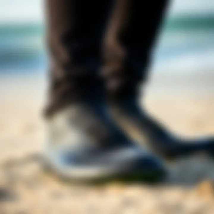 Material Texture of Billabong Wetsuit Booties Close-up view of Billabong wetsuit booties showcasing material texture