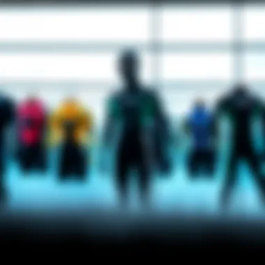 Affordable Wetsuit Options A selection of budget-friendly wetsuits displayed