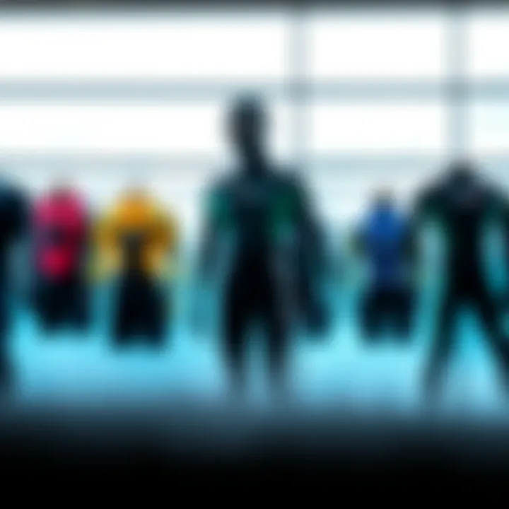 Affordable Wetsuit Options A selection of budget-friendly wetsuits displayed