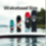 Illustration showing various wakeboard sizes aligned