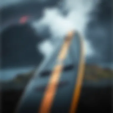 Close-up of a volcano boarding board against the volcanic terrain