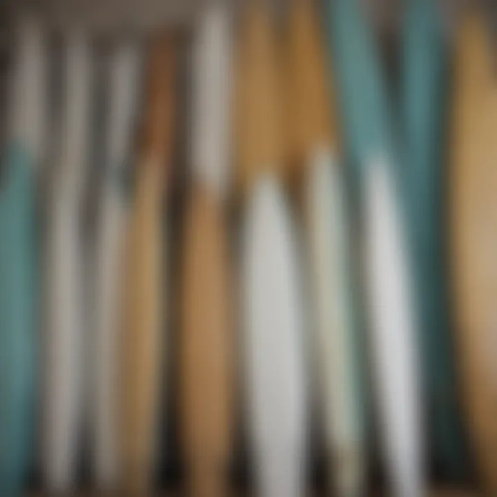 Close-up of surfboard shapes and designs