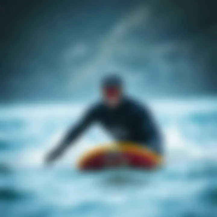 Cold-Water Surfing with Neoprene Gear An athlete wearing a neoprene suit while engaging in cold-water surfing