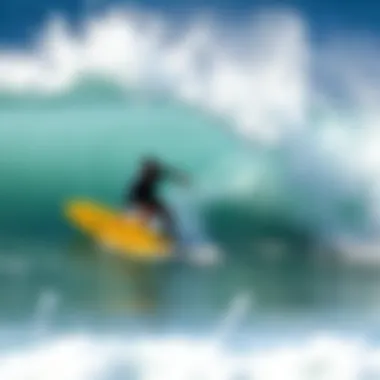 A surfer catching a wave on a 33 inch boogie board, demonstrating performance in action.