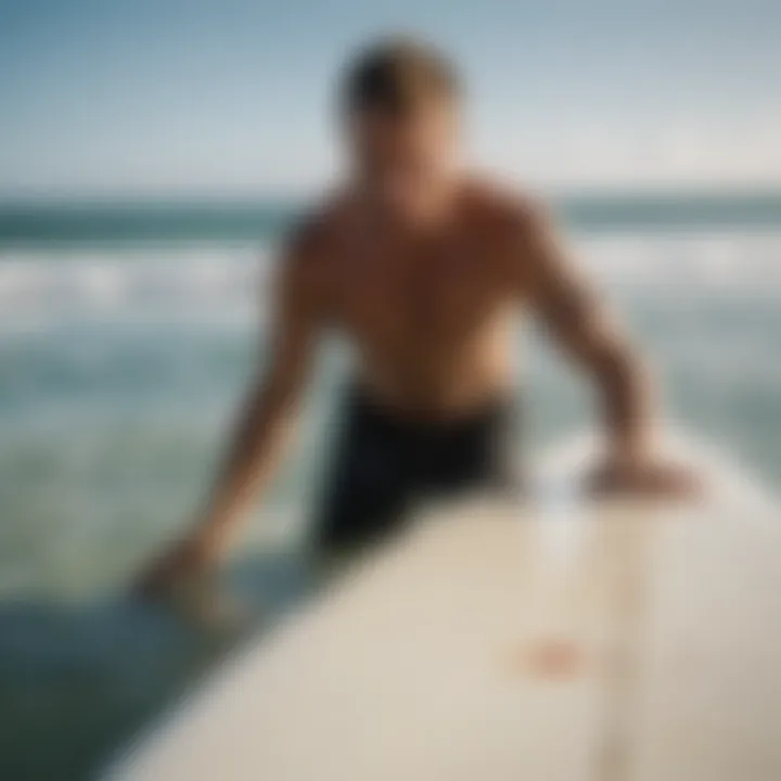 Expert applying epoxy to a surfboard repair