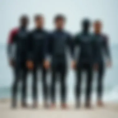 Diverse Body Types and Wetsuit Sizing Visual representation of different body types accommodating the O'Neill wetsuit sizes.