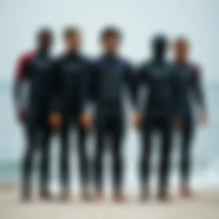 Diverse Body Types and Wetsuit Sizing Visual representation of different body types accommodating the O'Neill wetsuit sizes.