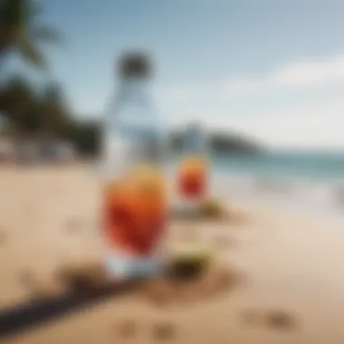 Hydration Bliss Under the Sun Refreshing drinks served on a sandy beach