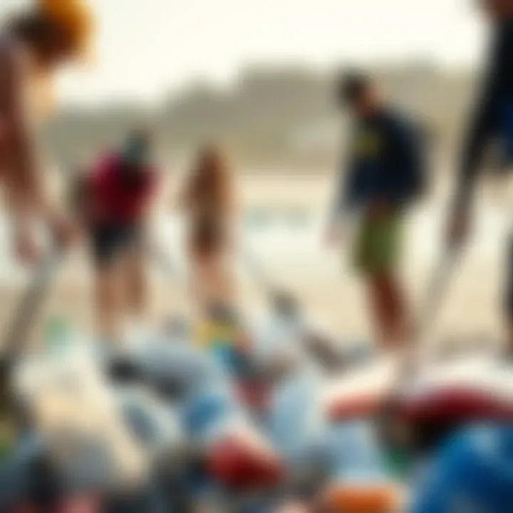 Community Efforts in Plastic Waste Reduction Group of watersport enthusiasts engaging in a beach cleanup initiative
