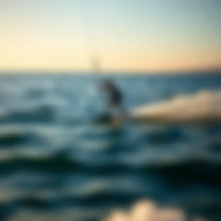 Electric foil board gliding over water