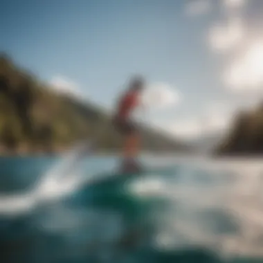 Electric hydrofoil board on water