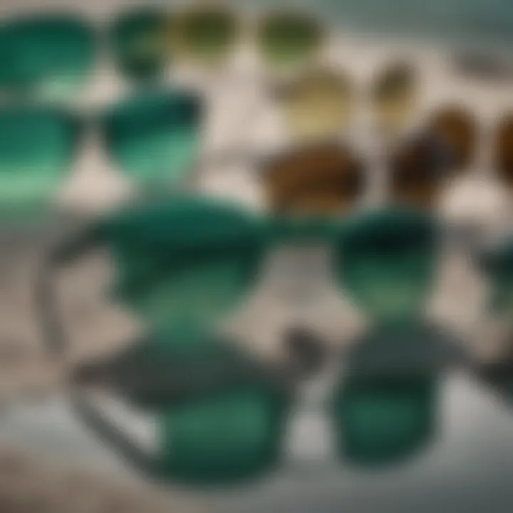 Elegant display of various designs of emerald green sunglasses