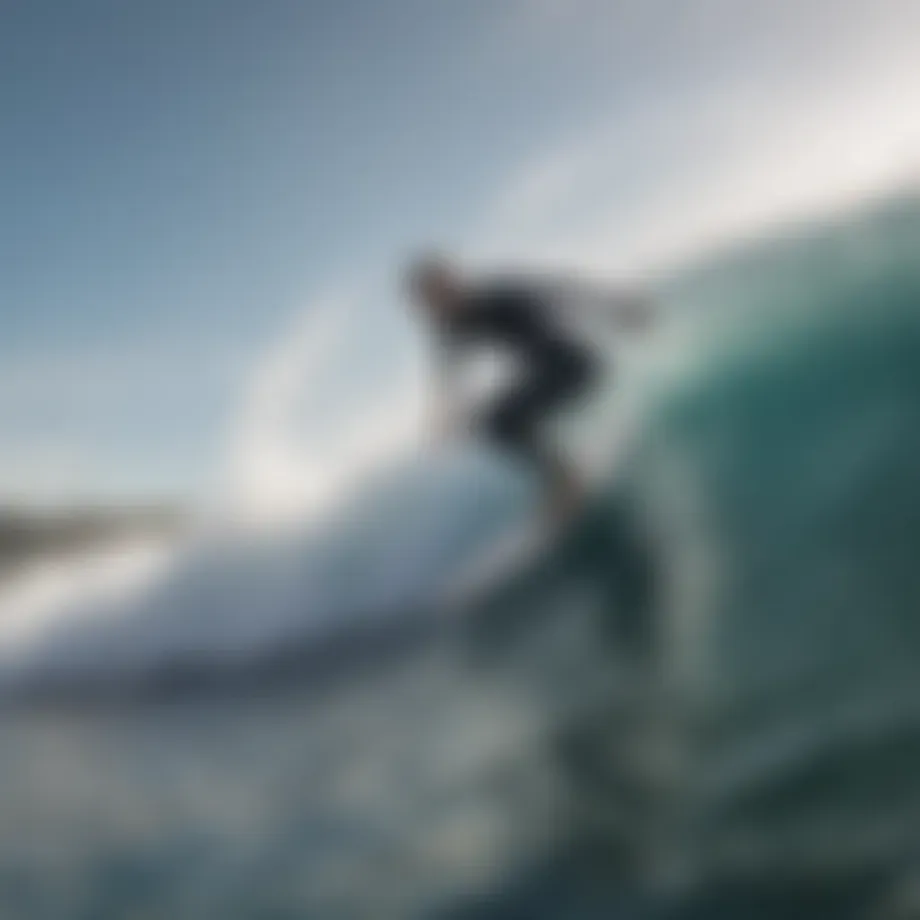 A surfer catching a wave, showcasing lung capacity in action