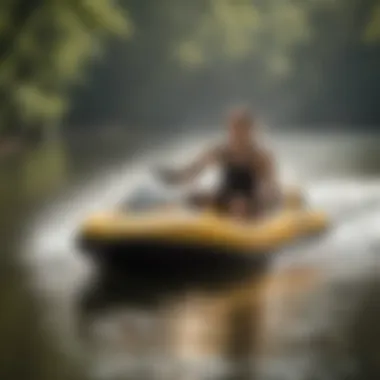 A serene watersport scene depicting individuals enjoying the water post-wax application