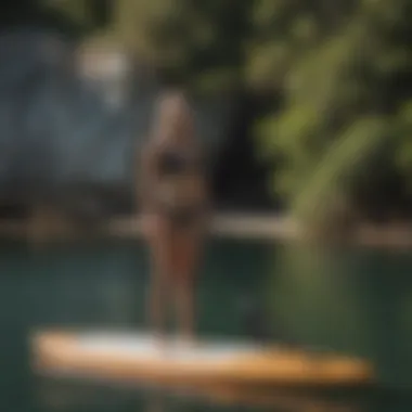 Person measuring paddle board dimensions for fit