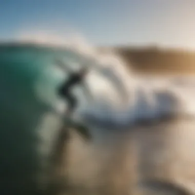 A beginner surfer catching their first wave with enthusiasm