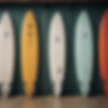 Close-up of a surfboard selection process