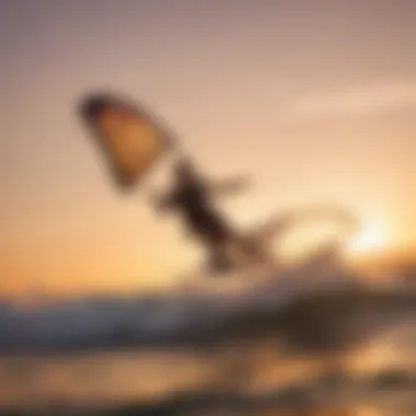 Kitesurfer in yoga pose during sunset