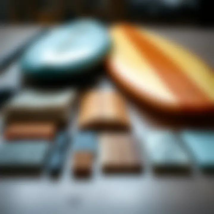 Materials used in Evo surfboards laid out for comparison