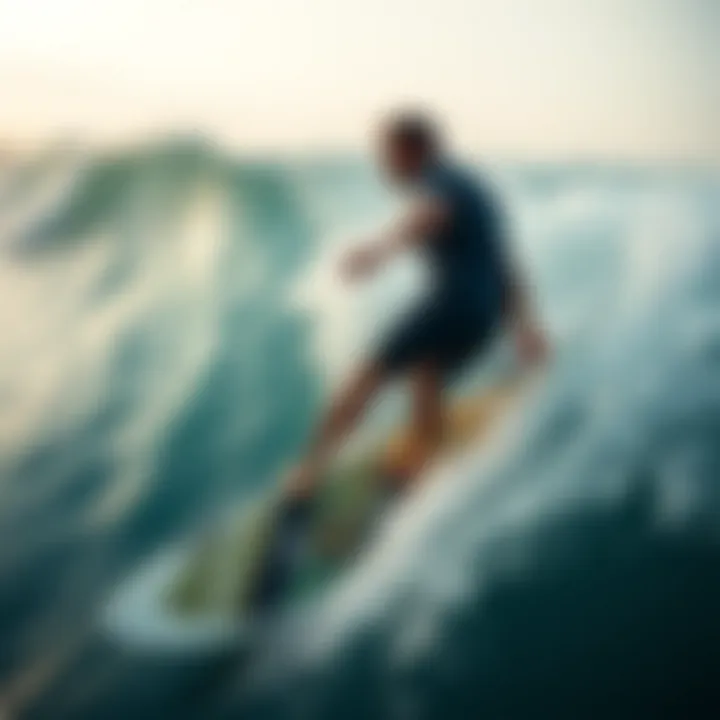 A surfer riding an Evo surfboard on a wave, demonstrating performance