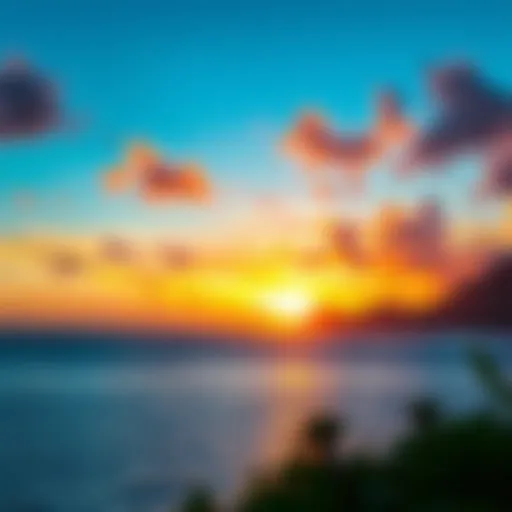 A serene sunset view over the coastline of St. Lucia, highlighting the vibrant colors of the sky and sea.