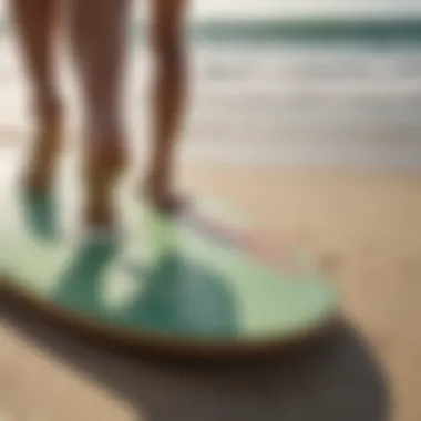 A close-up view of a high-quality skimboard on the beach