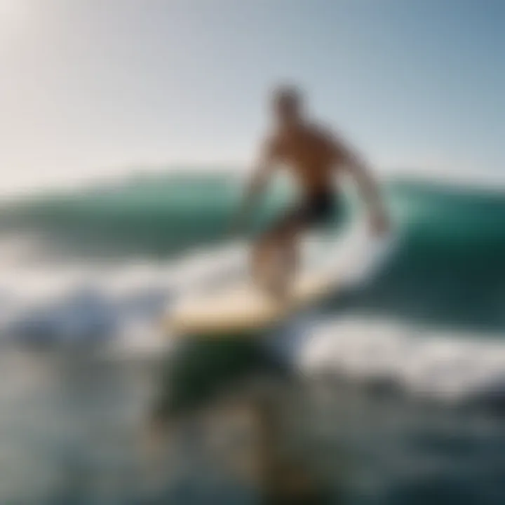 Surfer riding a wave on a fish surfboard