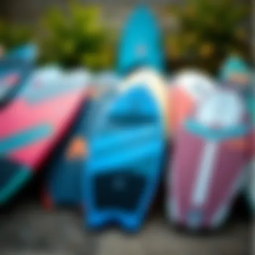 Diverse Designs of Bodyboards A vibrant collection of different bodyboards showcasing unique designs and colors.