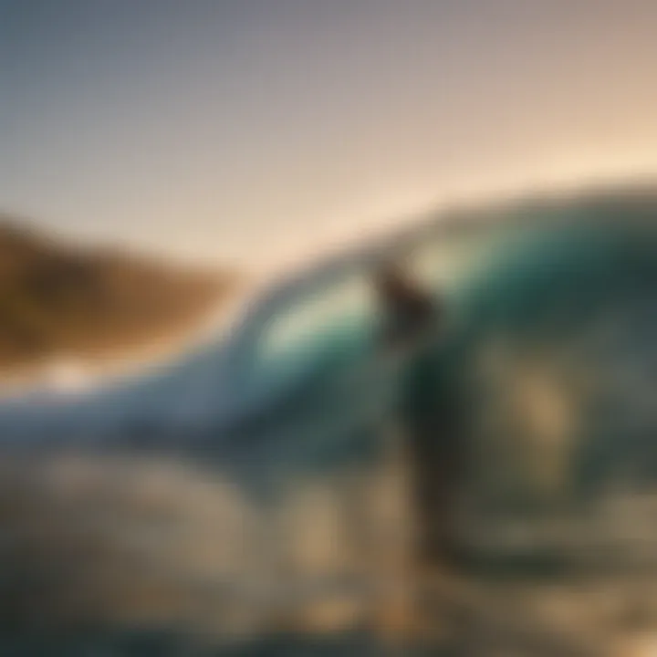 A surfer riding a wave at sunset, showcasing the thrill of watersports.