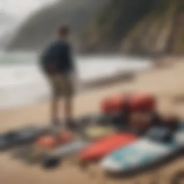 Surfer packing Dakine gear at a scenic beach destination