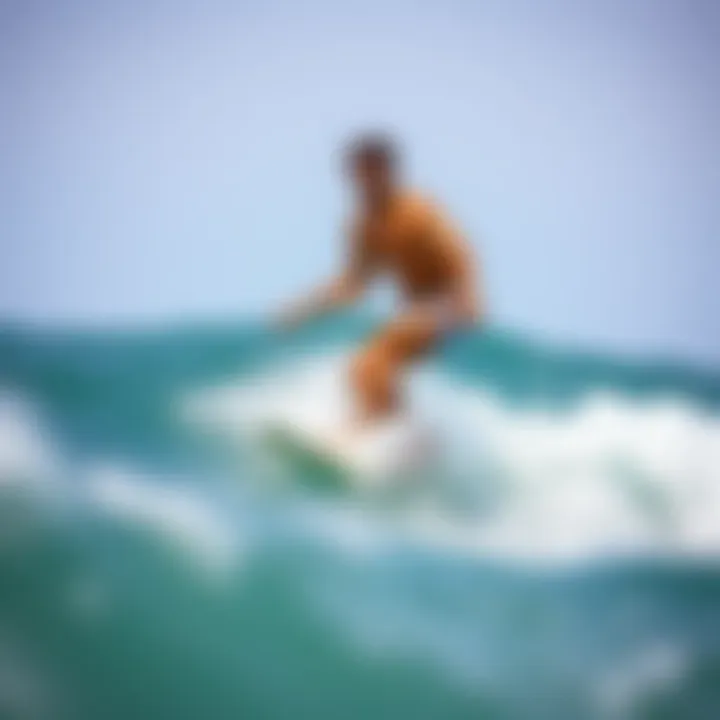 Surfer riding a wave in stylish boardshorts