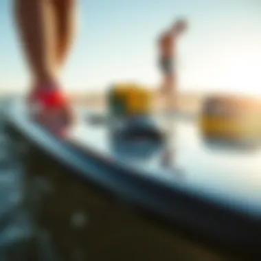 Close-up of skimboarding gear