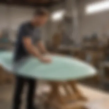 Surfboard in the shaping stage with fiberglass application