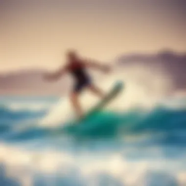 Dynamic Maneuver on a Foil Surfboard Rider performing a maneuver on a foil surfboard