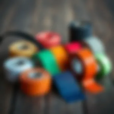 Diverse Grip Tape Materials A variety of grip tape materials displayed on a wooden surface