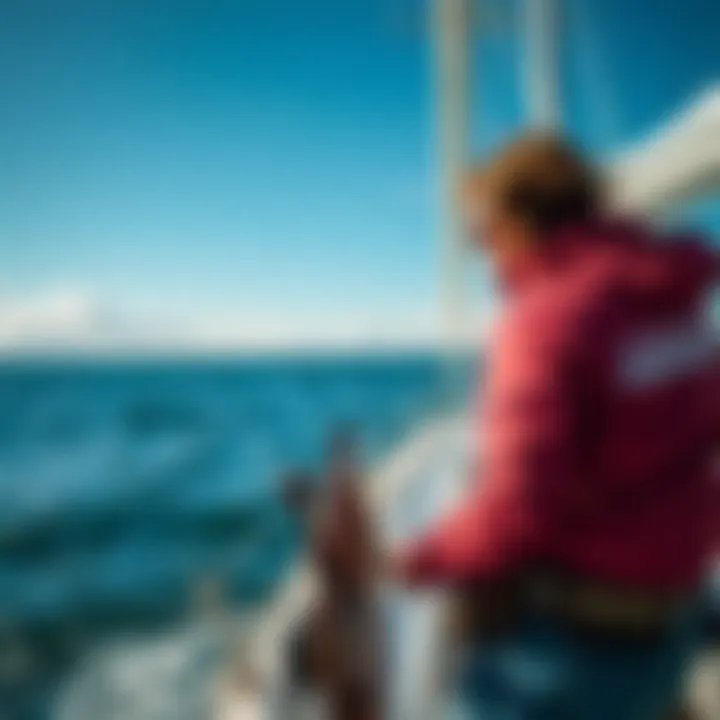 A person steering a sailboat, embodying the spirit of adventure and exploration on water