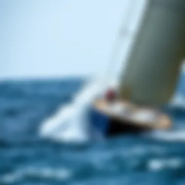 An open sea with waves crashing against a sturdy sailboat, symbolizing resilience