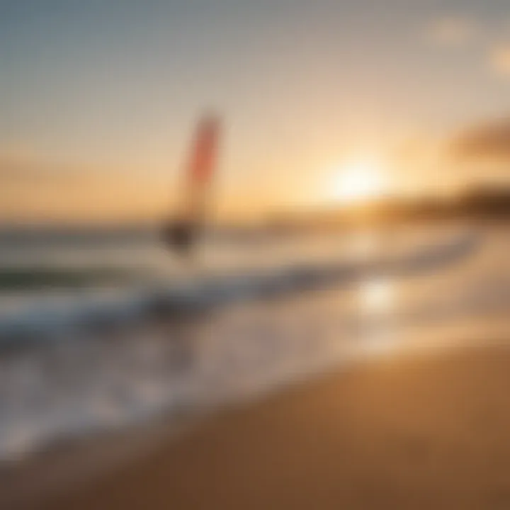 A calm beach environment ideal for kiteboarding lessons at sunset