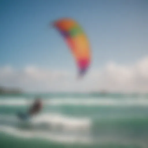 A vibrant kiteboarding scene showcasing colorful kites soaring over the ocean