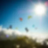 Kitesurfing in the Algarve coastline with vibrant kites in the sky